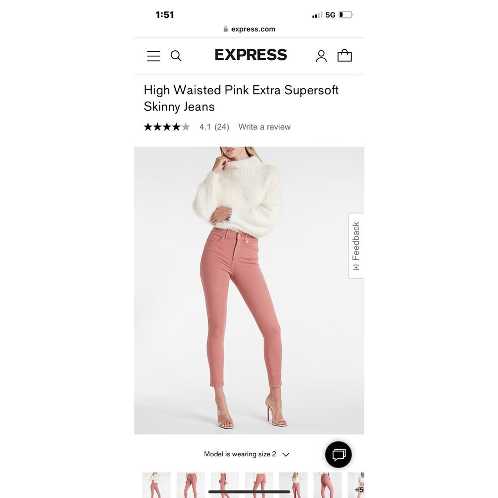 Express  High Waisted Pink Extra Supersoft
Skinny Jeans Size 00R